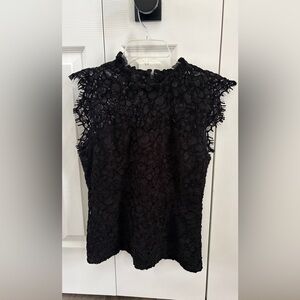 White House Black Market Black Lace Sleeveless High-Neck Top